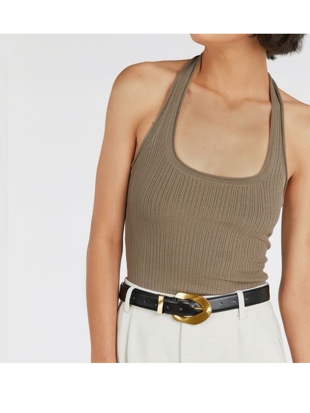 DISSH Ribbed Halter Top in Moss NWT